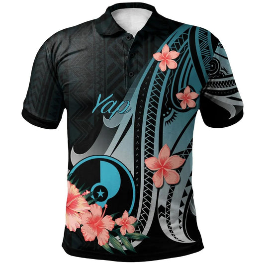 Simonandcool Yap Polo Shirt - Turquoise Polynesian Hibiscus Pattern Style - BN27