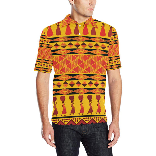 Simonandcool African Pattern Print Design 01 Men Polo Shirt