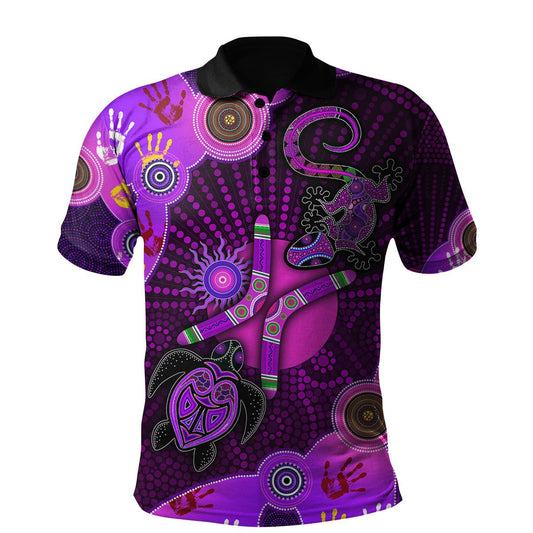 Simonandcool Aboriginal NAIDOC Week 2022 Purple Turtle Lizard Sun Polo Shirt